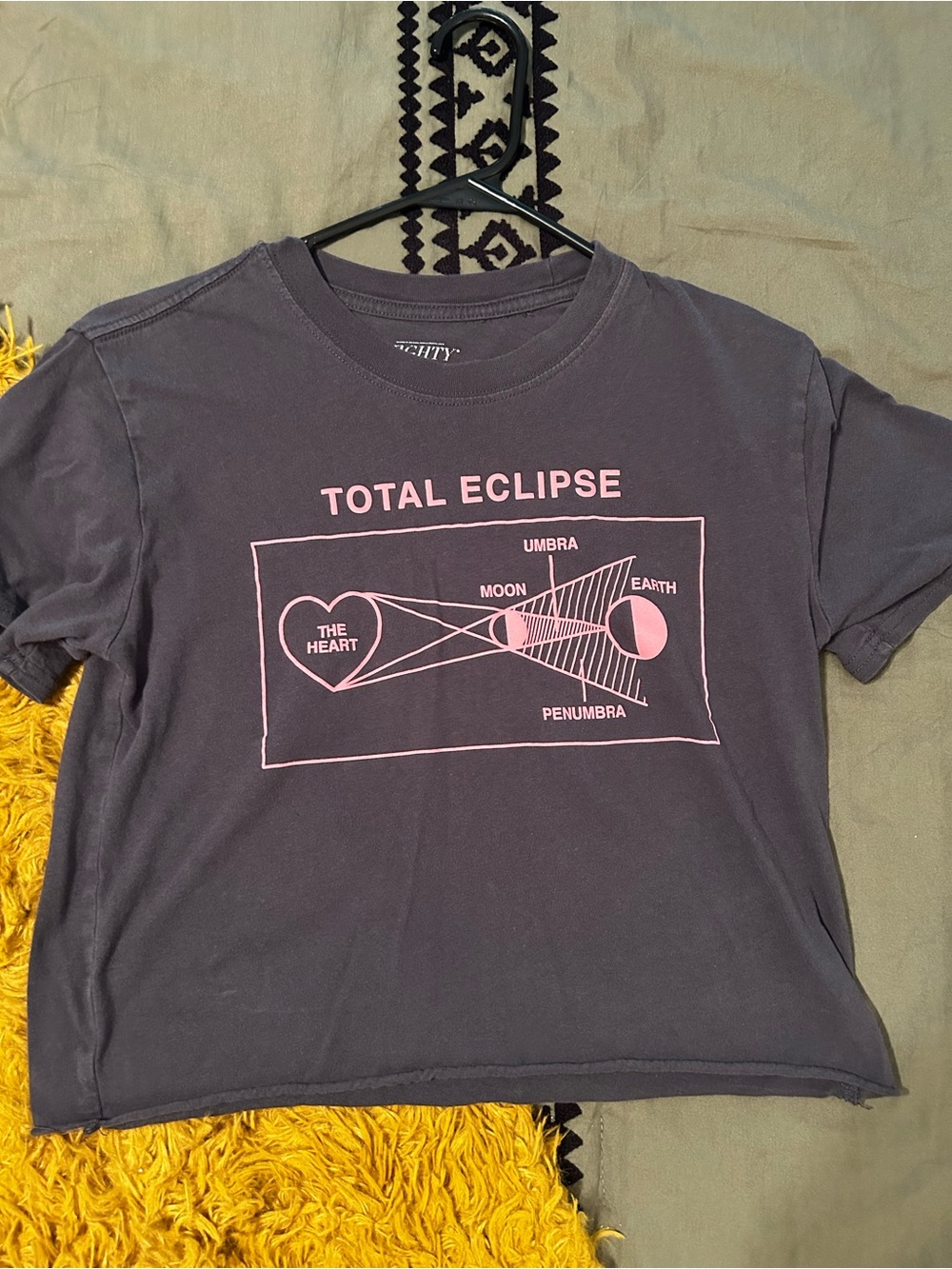 Total Eclipse Graphic Tee in Charcoal with Pink Print